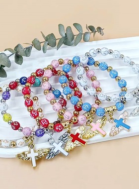 跨境热销爆款天使翅膀十字架串珠手链男女百搭日常佩戴手饰批发