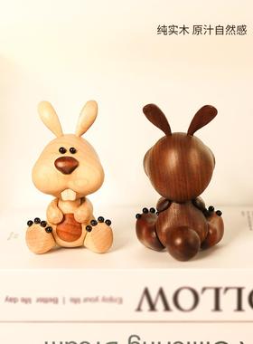 兔子摆件桌面摆件高级感小众可爱客厅创意木质装饰小礼物生日礼物