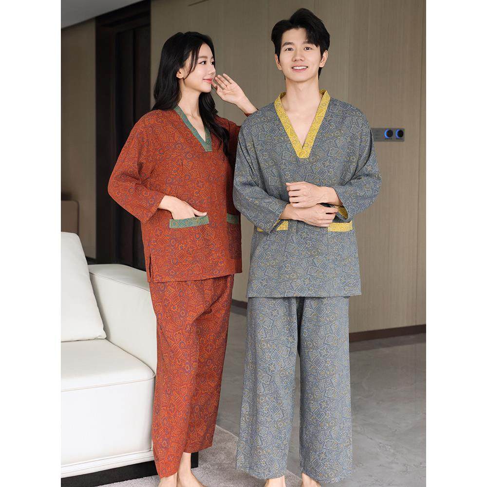 芈竹 纯棉长款家居睡衣女款软棉汗蒸服情侣款大码男款浴衣桑拿服,淘宝优惠券,粉丝福利购,淘宝优惠卷