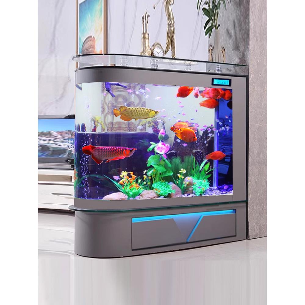 新款屏风鱼缸客厅落地子弹头隔断带柜玄关中大型玻璃金鱼缸水族箱 - 图0