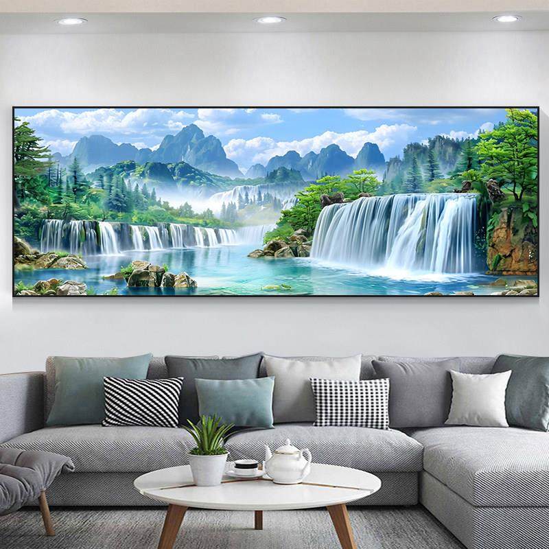 2025新款钻石画 画满钻客厅风景山水画 画点黏钻十字绣流水生财5D,淘宝优惠券,粉丝福利购,淘宝优惠卷