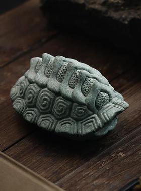 锦山堂青砂石乌龟富甲一方茶宠鱼缸造景创意国风中式桌面装饰摆件
