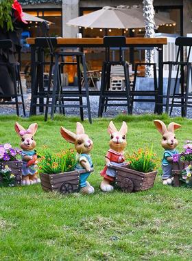 花园装饰庭院 户外仿真兔子花缸幼儿园卡通动物花盆 园林景观摆件