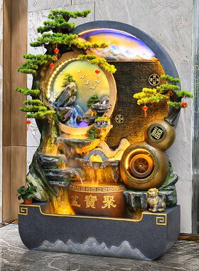 水幕墙招财摆件假山玄关落地流水喷泉装H饰生财办公室开业送礼景