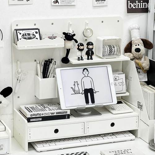 洞洞板置物架桌面收纳盒学生宿舍书桌文具收纳层架办公室工位整理 - 图2