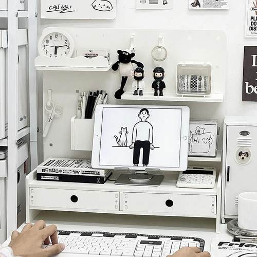 洞洞板置物架桌面收纳盒学生宿舍书桌文具收纳层架办公室工位整理 - 图1