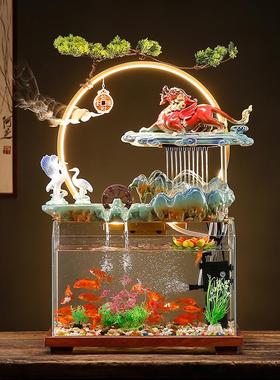 创意流水玻璃鱼缸貔貅招财落地款循环水客厅喷泉景观摆件开业礼品