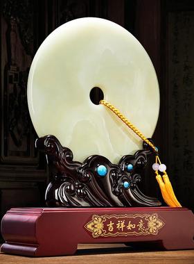 青玉平安扣天然玉石摆件客厅博古架玉器装饰品和氏璧乔迁新居礼品