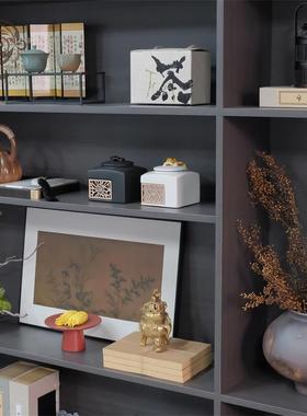 样板间书柜装饰品新中式摆件展示柜书架博古架售楼处花瓶花艺套装