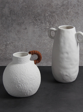 乐梦 手工白色陶瓷花瓶干花民宿装饰家居摆件简约插花水培花器