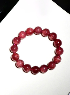 天然车厘子草莓晶手链 猫眼 车厘子色草莓晶水晶手串首饰品批发