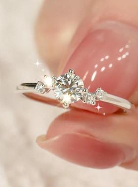 纯银莫桑石钻戒50分一克拉情侣订婚求结婚仿真钻戒指活口婚礼