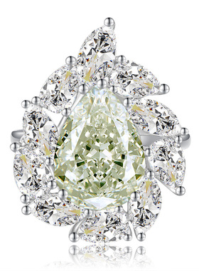 12.8克拉粉钻冰花切戒指女925纯银10*14水滴形进口高碳钻欧美