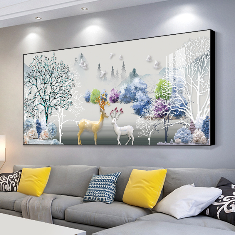 家和万事b兴客厅装饰画新中式墙面壁画沙发背景墙挂画横版轻奢墙 - 图0