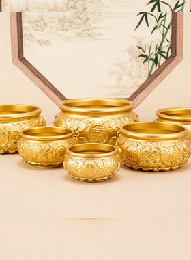 全铜聚宝盆摆件纯铜实心八福大小号招聚黄铜米缸财客厅开业礼品