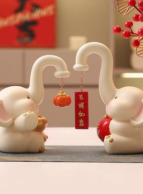 创意喜庆大象摆饰玄关客厅酒柜电视柜轻奢高档装饰品乔迁新居礼物