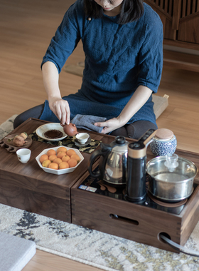 移动茶几新中式泡茶车黑胡桃木茶台桌花几烧水壶一体组合茶水柜架