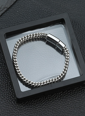 2025新款欧美风尚男士复古鱼鳞不锈钢手链霸气古巴高级朋克手饰