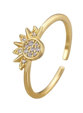 欧美新款饰品简约铜镶锆石日月同辉叠戴开口戒指指环女生高级感