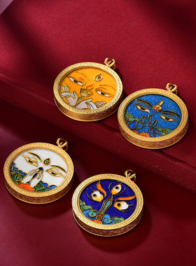 西藏掐丝矿物粉八大守护神随身唐卡矿物质手绘五方嘎乌盒