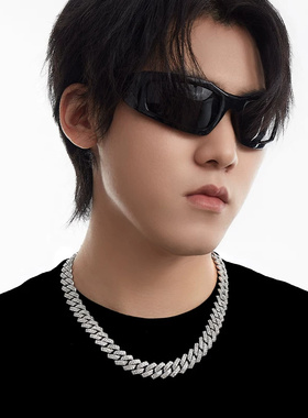 欧美满钻粗款古巴项链男百搭