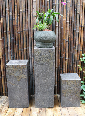 新中式祥云展示柱仿古落地摆件客厅玄关装饰摆设庭院花园盆栽底座