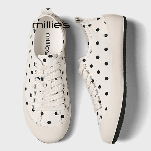 MILLIE'S/妙丽2026夏季韩式圆头系带波点帆布鞋女舒适休闲板鞋潮Z - 图3