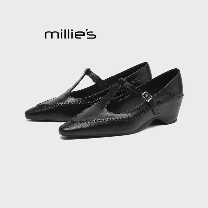 MILLIE'S/妙丽2025夏季新款浅口单鞋面包树复古编织T带玛丽珍鞋女,淘宝优惠券,粉丝福利购,淘宝优惠卷