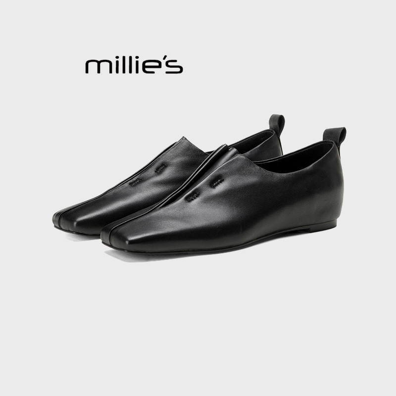 MILLIE'S/妙丽2025单鞋女方头复古浅口乐福鞋一脚蹬低跟平底鞋秋,淘宝优惠券,粉丝福利购,淘宝优惠卷