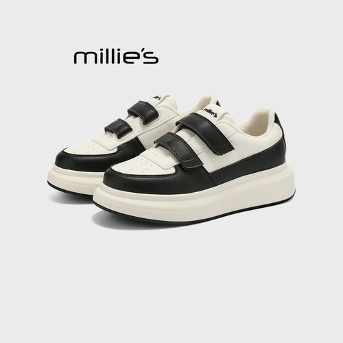 MILLIE'S/妙丽魔术贴厚底板鞋女冬季款加绒增高小个子休闲运动鞋Z - 图1