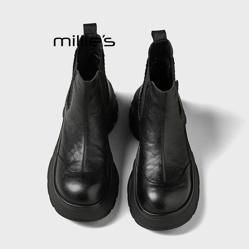 MILLIE'S/妙丽冬季新款厚底加绒增高休闲百搭马丁靴女英伦风短靴Q - 图2