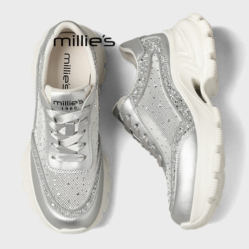 MILLIE'S/妙丽2026夏季透气薄款老爹鞋女网面水钻厚底绝美休闲鞋Z - 图3