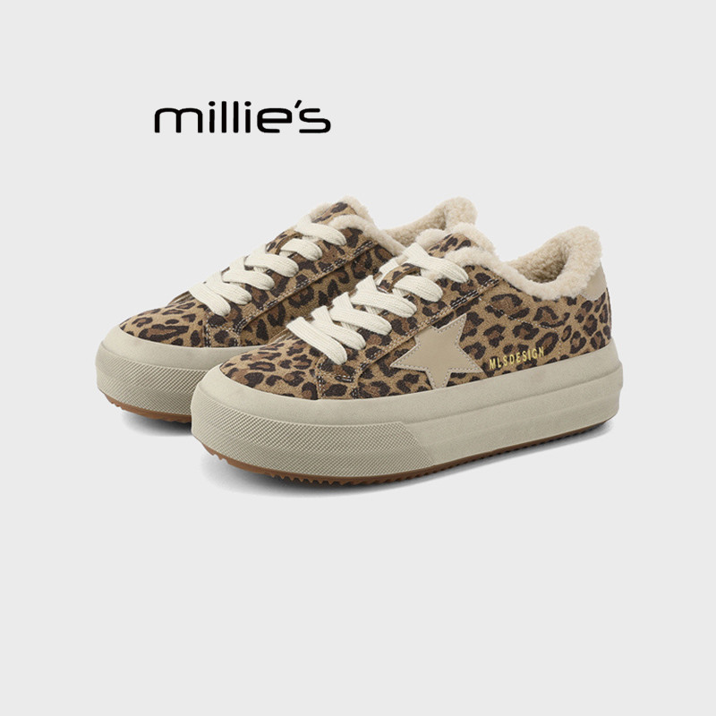 MILLIE'S/妙丽冬季新款厚底加绒星星款百搭时尚休闲超火增高板鞋Z,淘宝优惠券,粉丝福利购,淘宝优惠卷