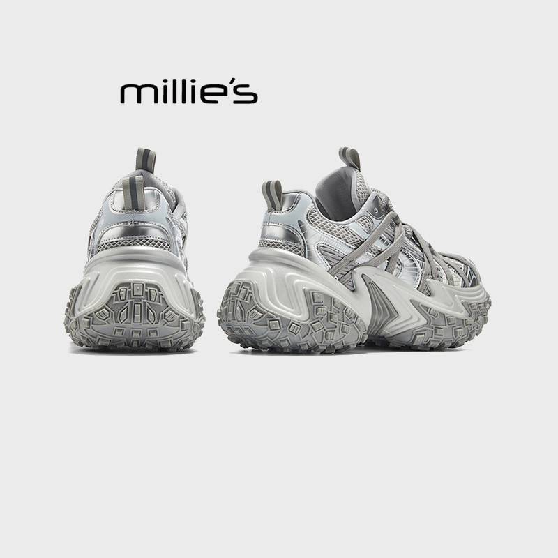 MILLIE'S/妙丽圆头轮胎底网面轻便透气设计感时尚休闲老爹鞋春秋,淘宝优惠券,粉丝福利购,淘宝优惠卷