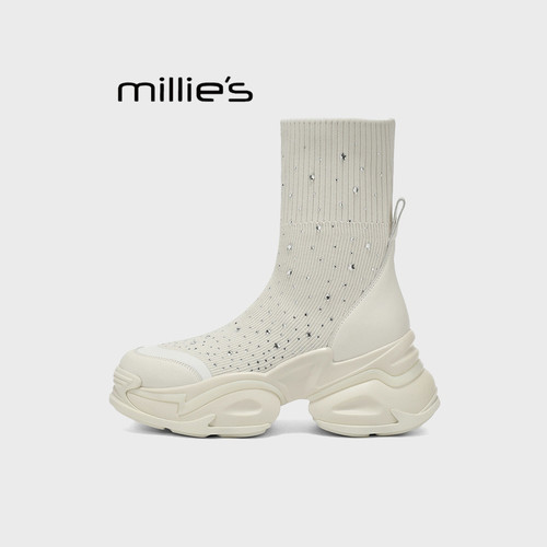 MILLIE'S/妙丽内增高显瘦袜子靴厚底弹力靴秋冬季新款瘦瘦短靴女Q - 图1