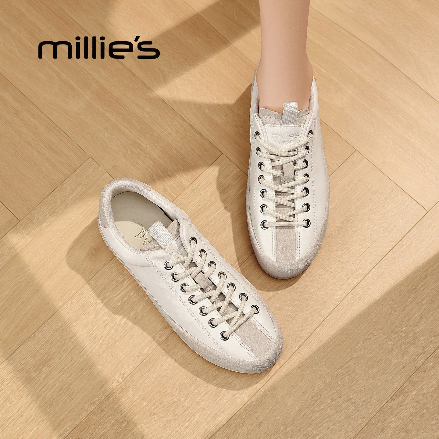 MILLIE'S/妙丽复古德训鞋女2026新款百搭系带平底休闲运动鞋Q,淘宝优惠券,粉丝福利购,淘宝优惠卷