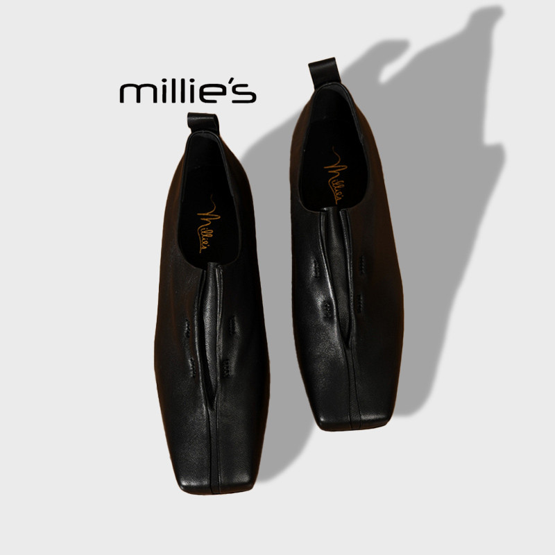 MILLIE'S/妙丽2025单鞋女方头复古浅口乐福鞋一脚蹬低跟平底鞋秋,淘宝优惠券,粉丝福利购,淘宝优惠卷