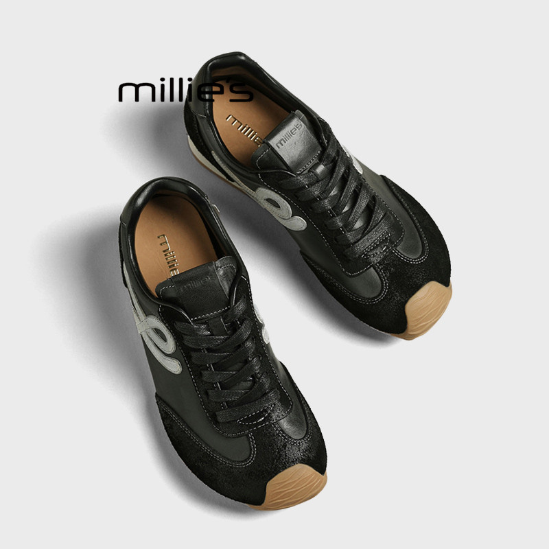 MILLIE'S/妙丽德训鞋女2025厚底小个子休闲板鞋透气软底运动鞋秋,淘宝优惠券,粉丝福利购,淘宝优惠卷