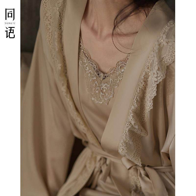 同语睡袍女春夏季冰丝长袖家居服睡裙晨袍浴袍薄新款睡衣女士套装,淘宝优惠券,粉丝福利购,淘宝优惠卷