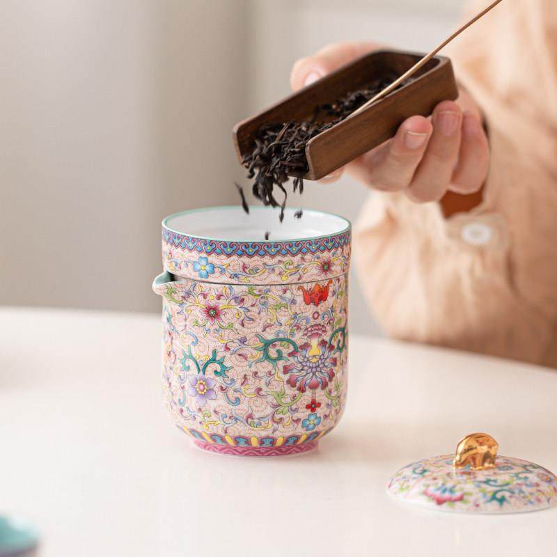 古晟 宫廷风珐瑯彩旅行茶具一壶三杯户外可携式简易泡茶快客小套,淘宝优惠券,粉丝福利购,淘宝优惠卷