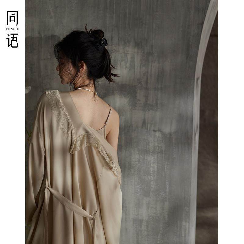 同语睡袍女春夏季冰丝长袖家居服睡裙晨袍浴袍薄新款睡衣女士套装,淘宝优惠券,粉丝福利购,淘宝优惠卷