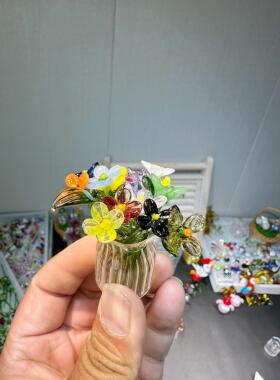 七色小花迷你琉璃插花带花瓶自己备注颜色梳妆台摆件工位摆件桌面