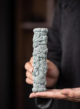 新中式创意龙柱鱼缸沉水造景布景装饰品摆件家居客厅桌面盆栽景观