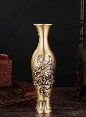 纯黄铜彷古浮雕花瓶家居插花金属花器摆件客厅桌面装饰小兰花花瓶