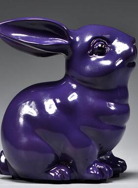 紫色木质兔子雕刻摆件红木十二生肖木头兔家居客厅桌面补角装饰品