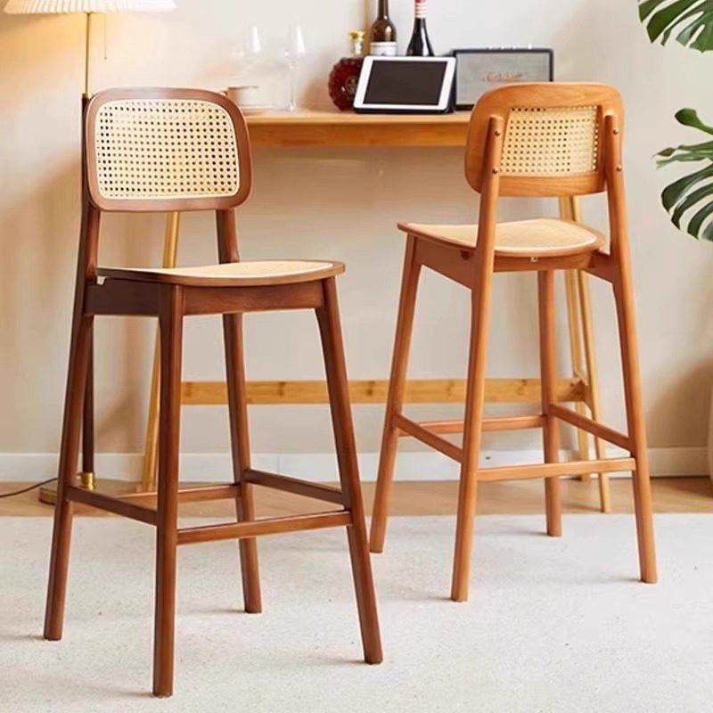 北欧实木吧台椅家用岛台椅子侘寂风椅子藤编吧椅酒吧椅靠背高脚凳,淘宝优惠券,粉丝福利购,淘宝优惠卷