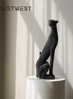 轻奢豹子摆件艺术玄关客厅酒柜装饰品高级感小众乔迁新居开业礼物