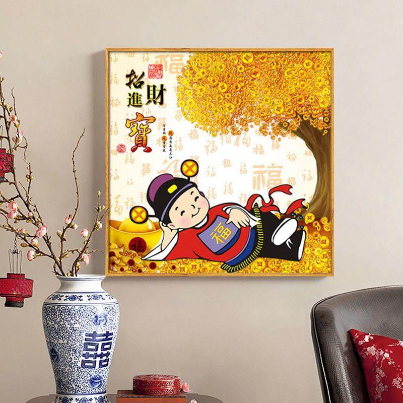 客厅招财进宝5d钻石画2025新款满钻中国风点贴钻十字绣玄关财神爷,淘宝优惠券,粉丝福利购,淘宝优惠卷