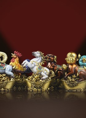 全铜十二生肖元宝摆件全套吉祥物鼠牛虎兔龙蛇马羊猴鸡狗猪工艺品