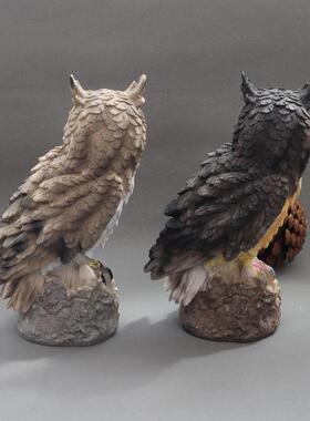 森系彷真猫头鹰摆件阳台花园动物装饰树脂工艺礼品摆饰模型田园布